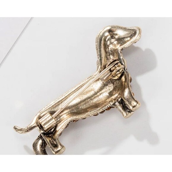 AMBER & Green CZs Gold DACHSHUND Dog Puppy Brooch Pin - Picture 3 of 3